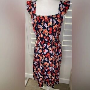 Ann Taylor Floral Dress w/ Flutter Shoulder Detail & Waist Cinch, Size Medium